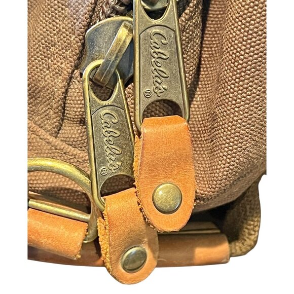 Cabelas Brown Canvas & Leather Travel Bag With Dual Pockets Collapsible bottom - Picture 8 of 16